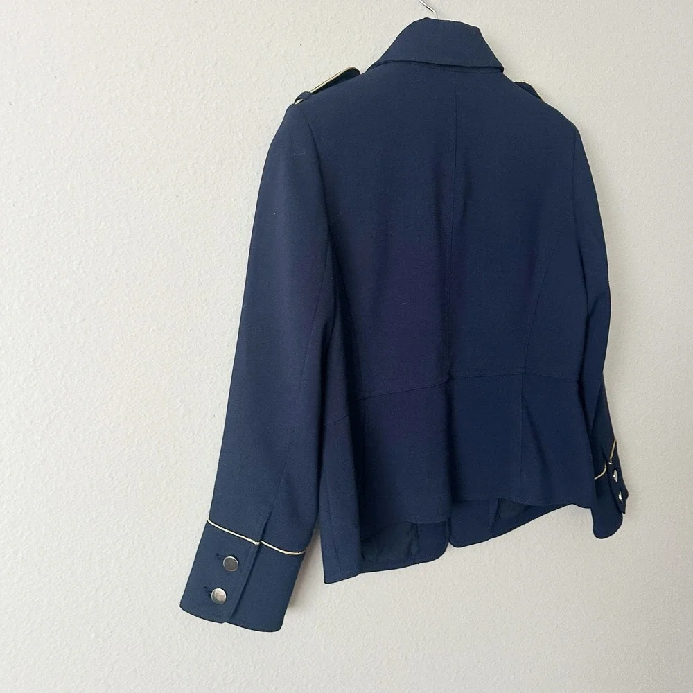 Chico's Size 1 Navy Military Gold Button Blazer Jacket Size Medium Size 8